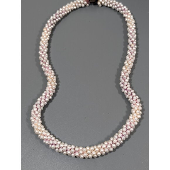 Vintage White Faux Pearl Woven Cluster Beded Necklace Ombre Cord 22 in - Picture 2 of 9